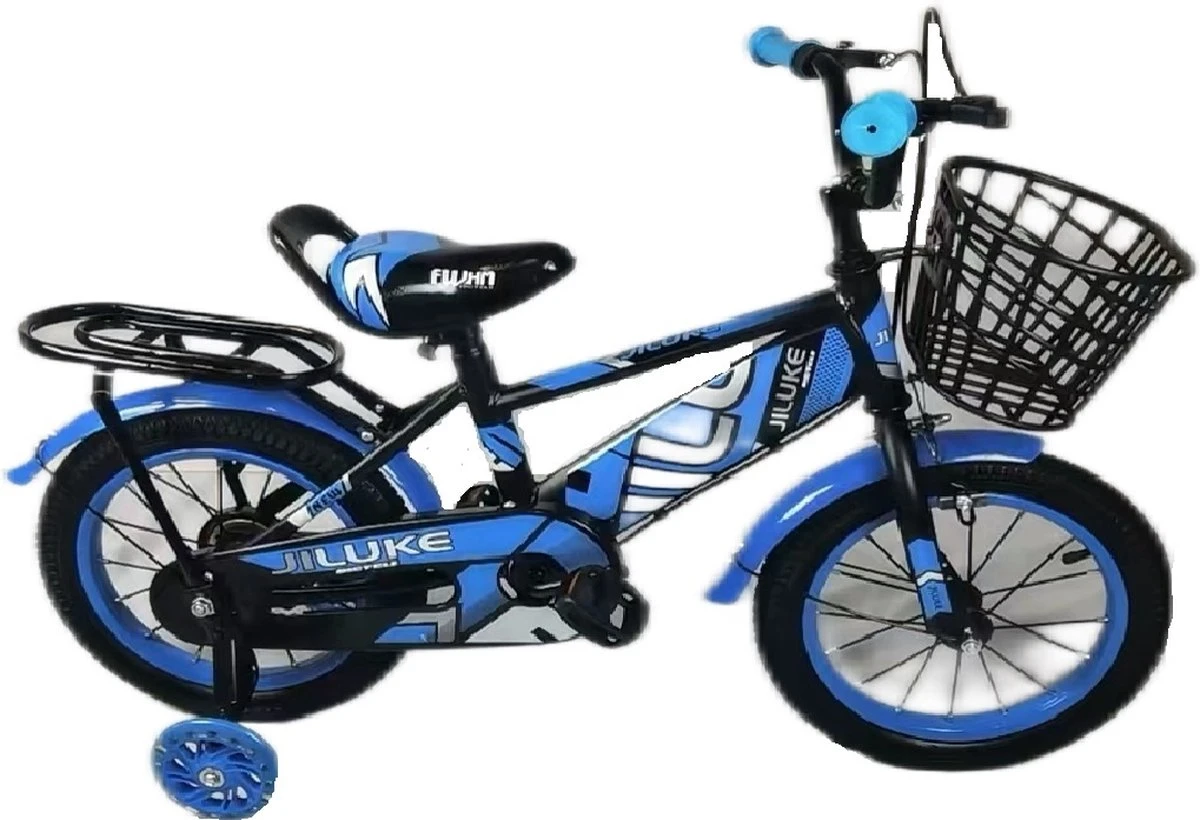 Kinderfiets - 14 Inch Kinderfiets -vanaf 3-5 Jaar Jongens En Meisjes Fietsen - Terugtrap -Rem -Stabilisatoren(2 Zijwieltjes)- Mandje - Achterbank - Blauw - Afbeelding 6