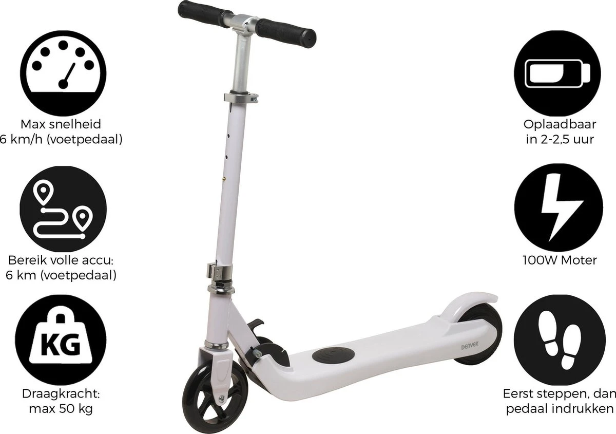 Denver Elektrische Step Kinderen - Maximale Snelheid 6km/u - Inklapbaar - 6km Bereik - 5'' Wielen - SCK5300MK2 - Wit - Afbeelding 2
