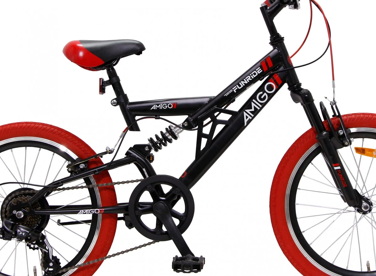 Amigo Fun Ride - Mountainbike 20 Inch - Voor Jongens En Meisjes - Met 7 Versnellingen - Zwart/Rood - Afbeelding 2