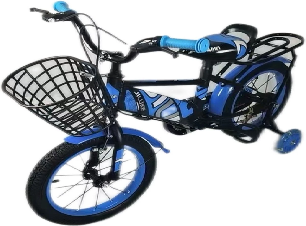 Kinderfiets - 14 Inch Kinderfiets -vanaf 3-5 Jaar Jongens En Meisjes Fietsen - Terugtrap -Rem -Stabilisatoren(2 Zijwieltjes)- Mandje - Achterbank - Blauw - Afbeelding 11