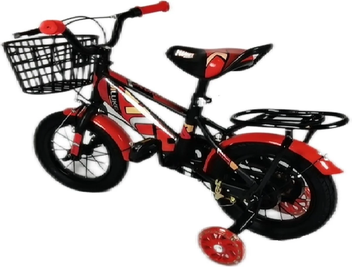 Kinderfiets - 12 Inch Kinderfiets -vanaf 2-4 Jaar Jongens En Meisjes Fietsen - Terugtrap -Rem -Stabilisatoren(2 Zijwieltjes)- Mandje - Achterbank - Rood - Afbeelding 4