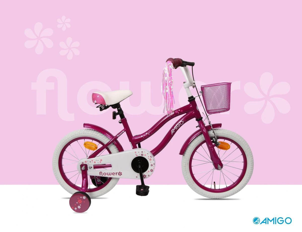Amigo Flower Meisjesfiets - Kinderfiets 16 Inch - Paars - Afbeelding 12