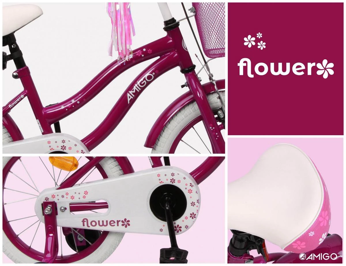 Amigo Flower Meisjesfiets - Kinderfiets 16 Inch - Paars - Afbeelding 6