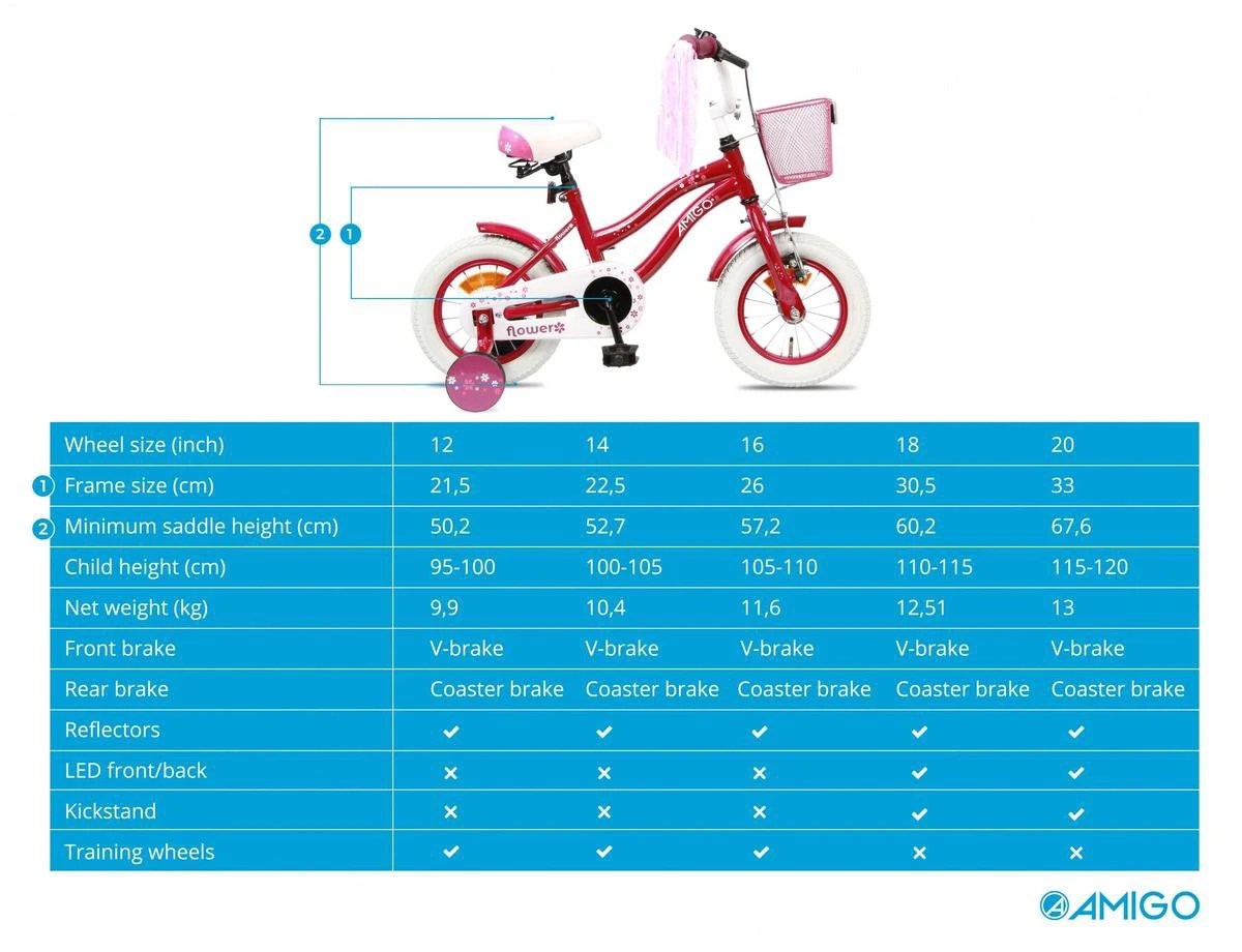 Amigo Flower Meisjesfiets - Kinderfiets 16 Inch - Paars - Afbeelding 7
