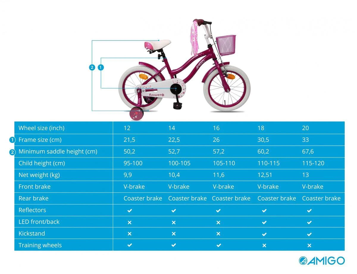 Amigo Flower Meisjesfiets - Kinderfiets 16 Inch - Paars - Afbeelding 8