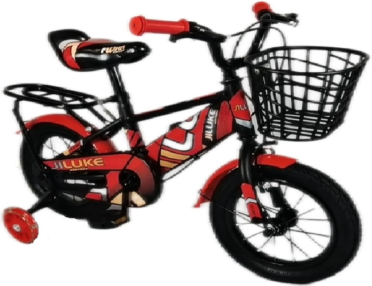 Kinderfiets - 12 Inch Kinderfiets -vanaf 2-4 Jaar Jongens En Meisjes Fietsen - Terugtrap -Rem -Stabilisatoren(2 Zijwieltjes)- Mandje - Achterbank - Rood - Afbeelding 3