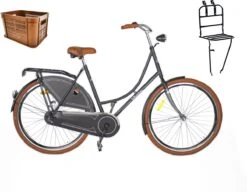 Wheelerz.nl Omafiets 28 Matzwart Met Rek En Krat 100% RIJKLAAR GELEVERD