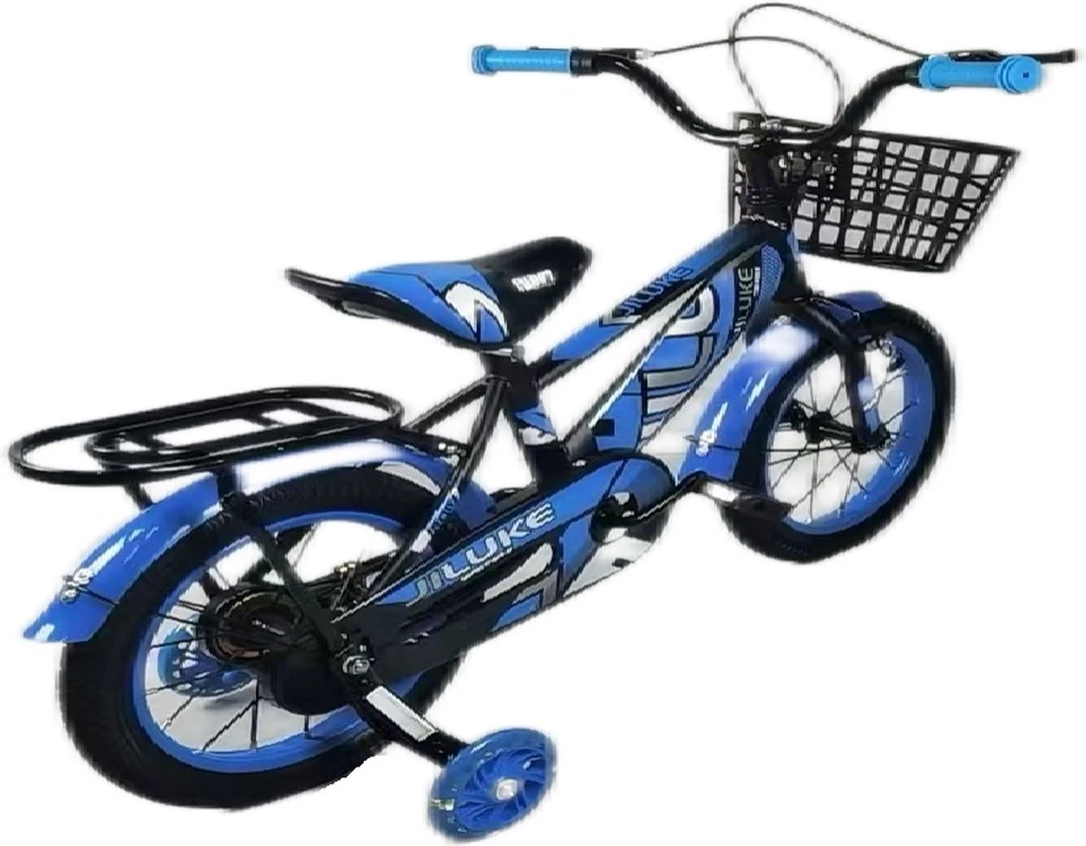 Kinderfiets - 14 Inch Kinderfiets -vanaf 3-5 Jaar Jongens En Meisjes Fietsen - Terugtrap -Rem -Stabilisatoren(2 Zijwieltjes)- Mandje - Achterbank - Blauw - Afbeelding 9