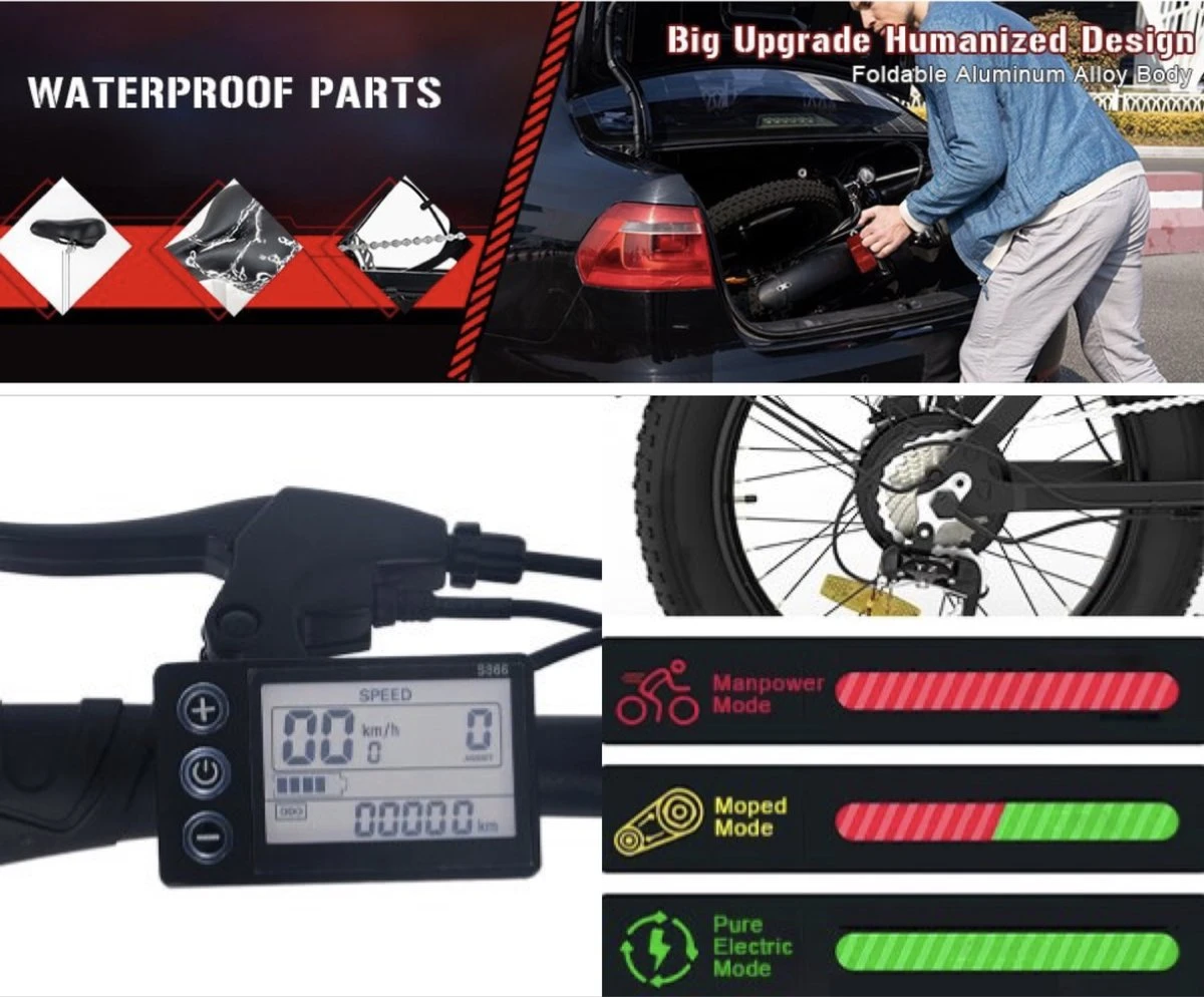 HITWAY E Bike Elektrische Fiets 20 Inch Dikke Band Opvouwbare Elektrische Fiets, 250W/36V/11,2Ah Batterij, Max. Bereik Tot 35-90km, Off-road Mountainbike Met Shimano 7 Versnellingen, Stad EBike Heren Dames - Afbeelding 2