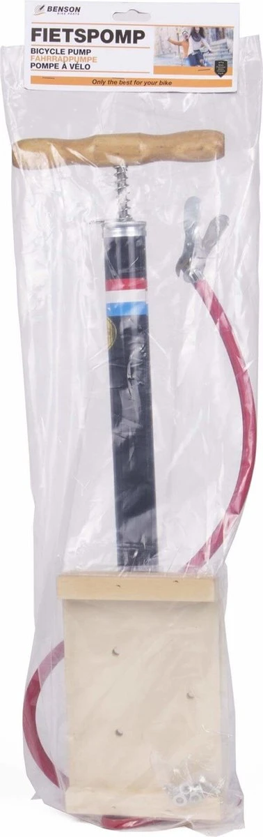 Benson Nederlandse Klassieke Fietspomp - Houten Voetplaat - Max Druk 3 Bar - Afbeelding 5