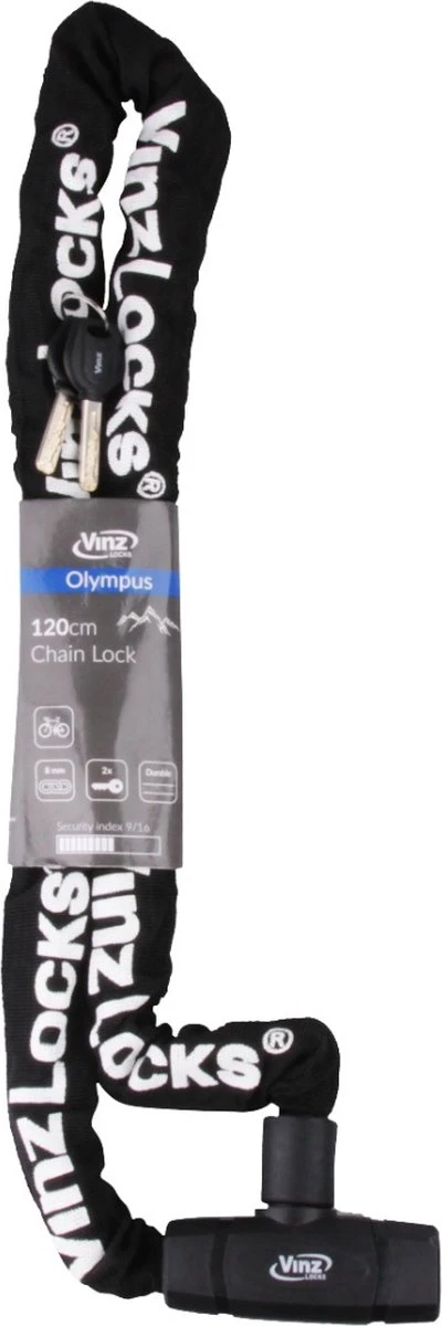 VINZ Olympus Kettingslot / Fietsslot Met Vaste Kop 8mm - 120cm - Afbeelding 3