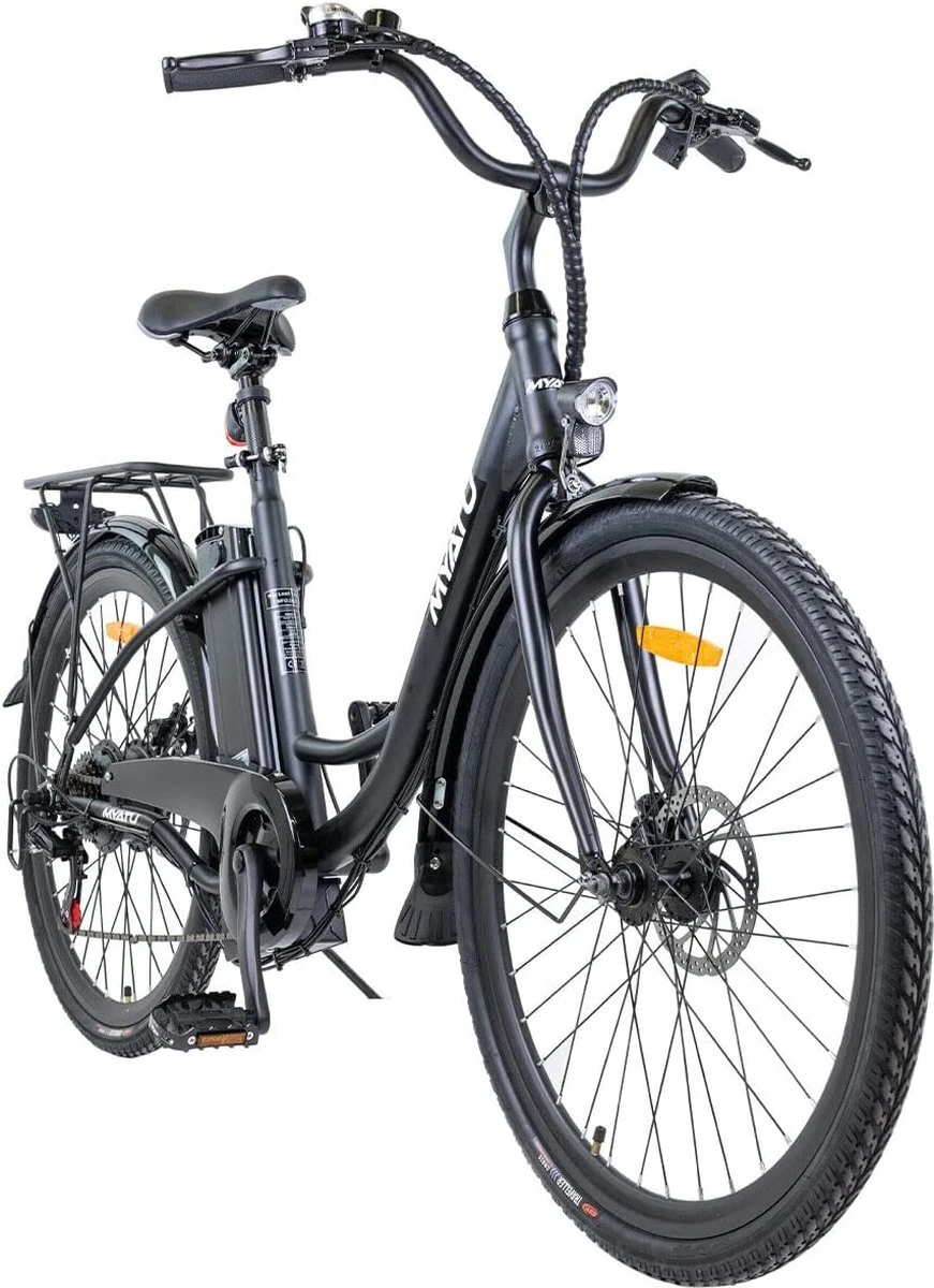 Myatu E-bike 26 Inch City Pedelec Voor Dames En Heren, Elektrische Fiets Met 12,5Ah Accu, 6 Versnellingen Shimano, Derailleur Versnellingen, Achter Motor 250 W-Zwart - Afbeelding 5