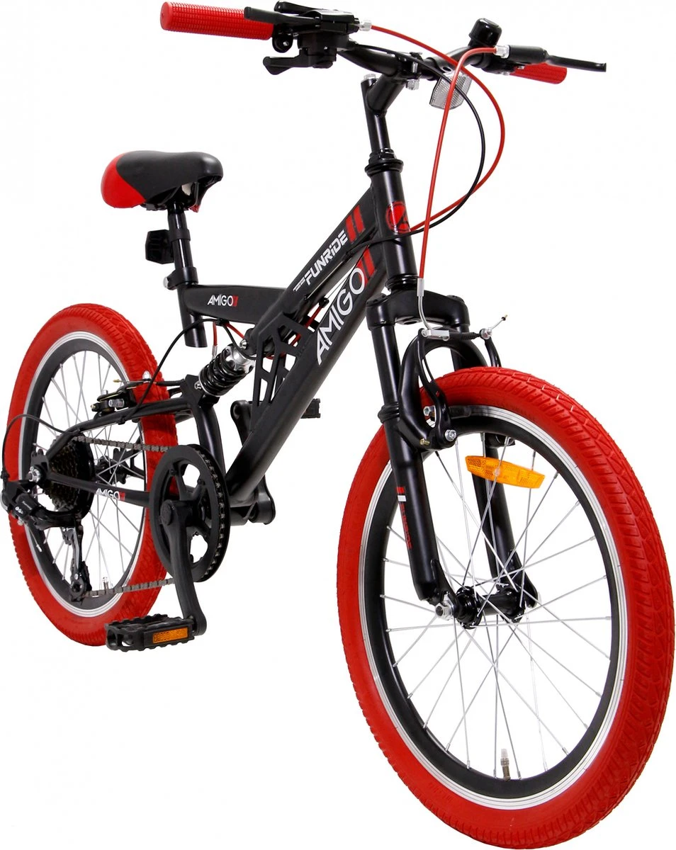Amigo Fun Ride - Mountainbike 20 Inch - Voor Jongens En Meisjes - Met 7 Versnellingen - Zwart/Rood - Afbeelding 8
