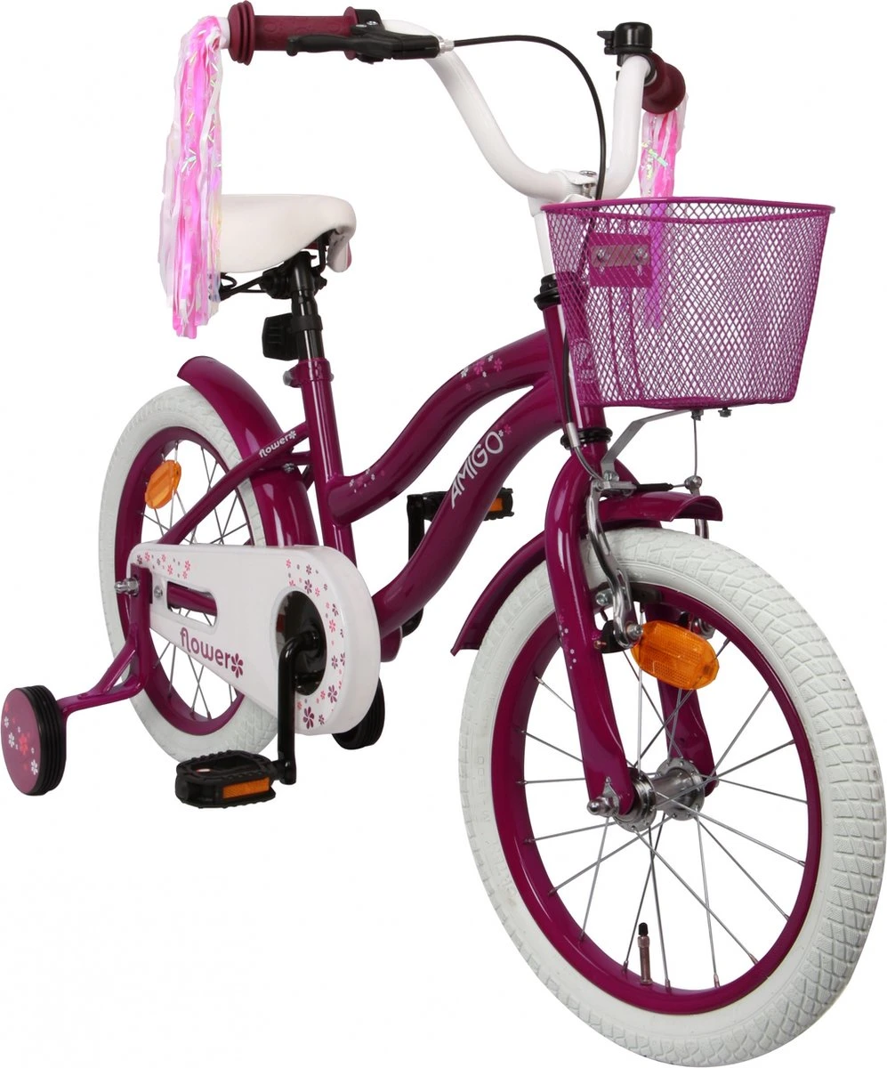 Amigo Flower Meisjesfiets - Kinderfiets 16 Inch - Paars - Afbeelding 2